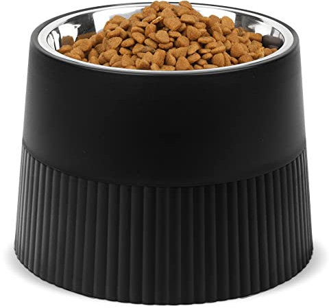 ComSaf Raised Dog Bowl, Single Elevated Dog Food Bowl with Detachable Melamine Stand, Dog Water Bowl for Small Sized Dogs, Non-Skid & Non-Spill, Easier to Reach Food, Black