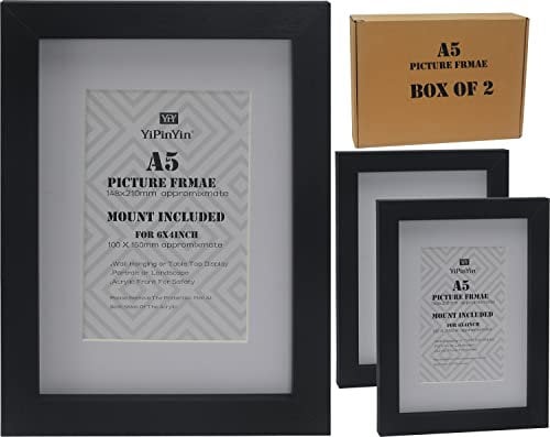 A5(14.8x21cm) Document Frame with Mount for 6x4'' Set of 2,Black 6x4'' Picture Frame with Clear Acrylic Front, A5 Certificate Frames 2Pack,P Frame A5 for Desktop and Wallmounted