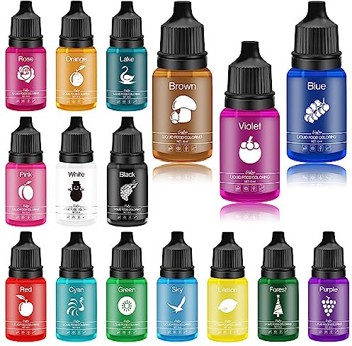 Colorante Alimentario - Colorante Alimenticio Líquido Insípido para Pastel Decorar, Hornear, Fondant y Macarron - Food Coloring Vivos para Glasear, Galletas, Hacer Limo y Manualidades - 16 x 10ml
