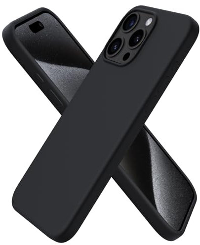 ORNARTO Compatible with iPhone 15 Pro Max Case 6.7, Slim Liquid Silicone 3 Layers Full Covered Soft Gel Rubber 15 Pro Max iPhone Case Cover 6.7 inch-Black