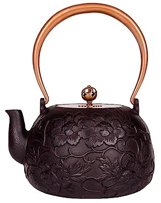 Théière Japonaise en Fonte - Bouilloire à Thé de Grande Capacité 1,2 L - Pour Revêtement de Feuilles Mobiles