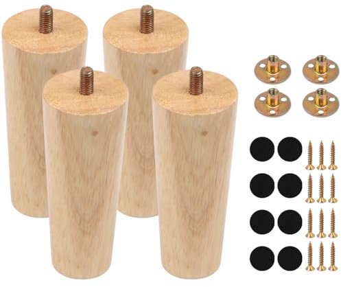 4 Stück Holzfüße für Möbel,12cm Tischbeine Möbelfüße Holz,Massivholz Konisch Möbelfüße Möbelbeine Schrankfüße mit Montageplatten & Schrauben,Füße für Möbel Holz für Sofa Bett Schrank Couch Ottomane
