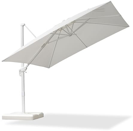 PURPLE LEAF 3 X 3 M Garden Cantilever Parasol, Large Square Patio Umbrella with White Frame, Crank Handle and Tilt for Balcony and Outdoor, White