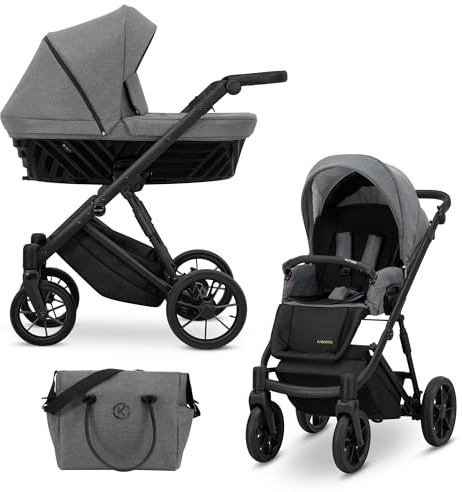 Kunert® IVENTO 2 in 1 Kinderwagen Kombikinderwagen komplettset I incl. Babywanne & Buggy Sportsitz mit Wickeltasche/Regenschutz +Fußsack I IVE 09 DEEP GRAPHITE/BLACK FRAME