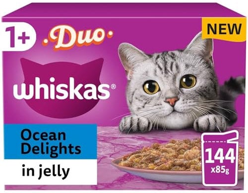 Whiskas 1+ Ocean Delights in Jelly, 144 x 85g Pouches, Adult Wet Cat Food