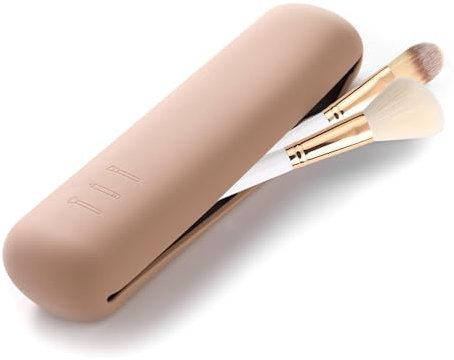Silicone Makeup Brush Holder, Silicone Makeup Brush Case Bag, Mini Magnetic Closure Brush Case, Makeup Brush Storage for Women Girls Travel, Bussiness (Khaki)