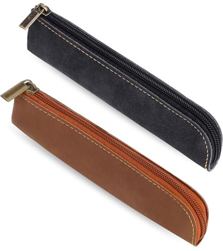 2 Stück Leder Federmäppchen ästhetischer Stiftetasche mit Reißverschluss Bleistift Organizer Schreibwarentasche tragbar Kosmetiktasche Kleiner schmal Stifteetui für Stifte Marker Make-up