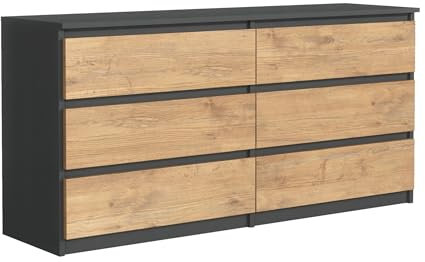 3E 3xE living.com Kommode mit 6 Schubladen, Farbe: Anthrazite/Lancelot Eiche, A: 140 x 79 x 39 cm