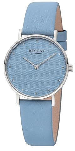 REGENT Damen Armbanduhr Analog Lederarmband blau UR2152576 Analoguhr