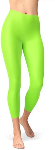 sissycos Damen Neon 3/4 kurz Leggings sanft Elastische Taille Leggings(Neon Grün,L/XXL)