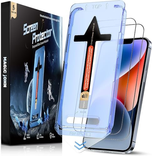 MAGIC JOHN 2 Pack for iPhone 16e/ iPhone 14/ iPhone 13 Pro/iPhone 13 (6.1-Inch) Tempered Glass Screen Protector, Auto Dust-Elimination, Bubble Free, HD Clear, Easy Installation