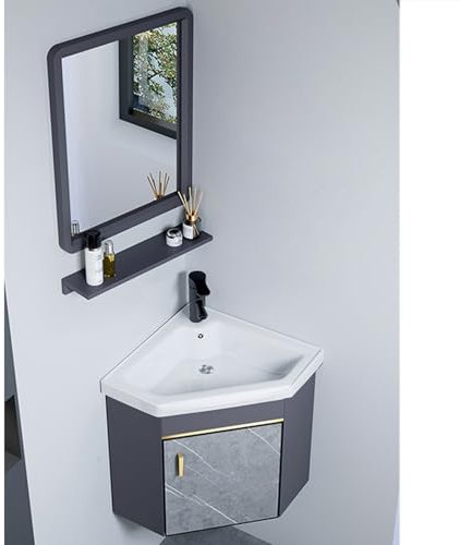 Waschbecken Mit Unterschrank Hängend Badezimmerschrank Mit Spiegel Gäste Wc Waschbecken Mit Unterschrank Waschtisch Für Kleine Räume, Wandmontierter Eck-Waschtischunterschrank Mit Waschbecken(38cm/14.