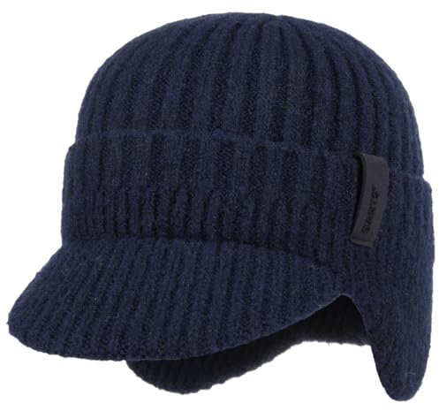 Barts Duncin Beanie Strickmütze Wintermütze Kinder/Damen/Herren - mit Umschlag, Schirm, Lederband Winter Herbst-Winter - One Size dunkelblau