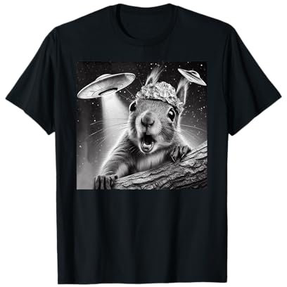 Lustiges Alien Eichhörnchen Selfie mit Alu-Hut UFO Begegnung T-Shirt