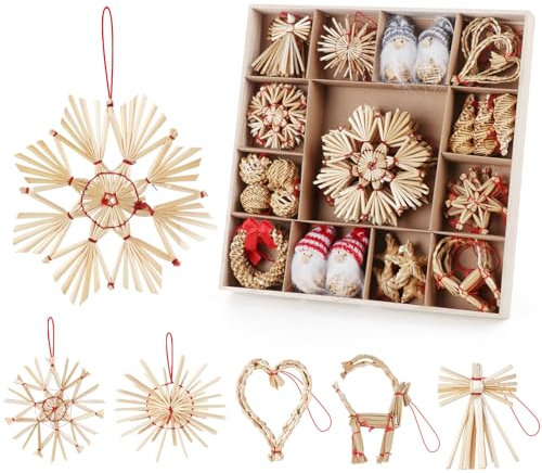 Truevaste 41 Stück Strohsterne Christbaumschmuck, Weihnachtsschmuck Set aus Stroh, Strohsterne Set Für Christbaumschmuck, Weihnachtskranz und Andere Festliche Dekorationen