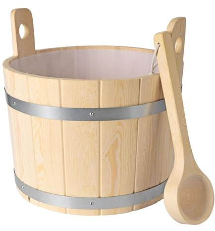 FLCPJGV Seau de sauna en bois de 17 L et louche pour fournitures de bain, seau de douche, conteneur de rangement polyvalent avec poignées, salle de bain, SPA,