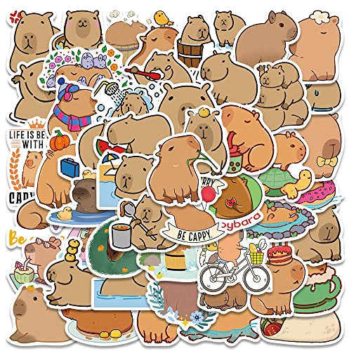 Cute Capybara Stickers 50 Pieces for Kids Teens Adult, Durable Aesthetic Cute Animal Decals for Laptop Skateboard Water Bottle Bicycle Motorbike Car Computer Scrapbook Hydroflask Luggage Phone Case
