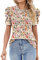 IECCP Women's Casual Crew Neck T-Shirts Puff Short Sleeve Tops Summer Tops Tunic Blouses(White Red Floral,M)