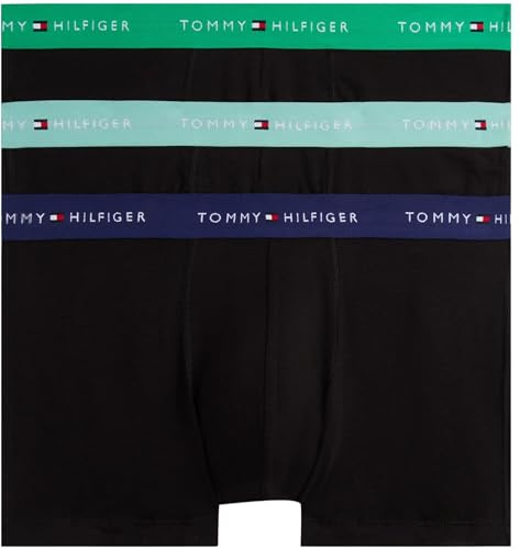 Tommy Hilfiger Men’s 3 Pack Trunks with Logo Waistband, Multicolor (Mint Jade/Olympic Grn/Prp Nvy), M