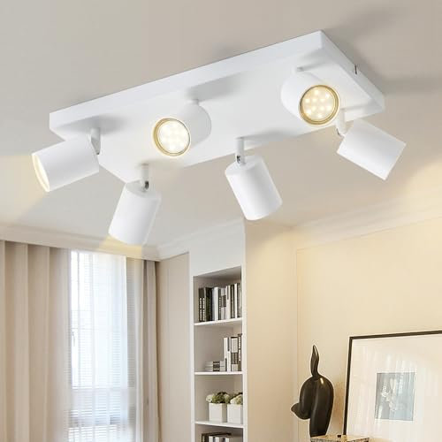 Glitzerlife Deckenstrahler 6 Flammig Deckenleuchte Wohnzimmer - Deckenlampe Weiss Modern Deckenspot GU10 Lang Schwenkbar 350° Schlafzimmerlampe Spot Küche Flur MAX.25W ohne Leuchtmittel