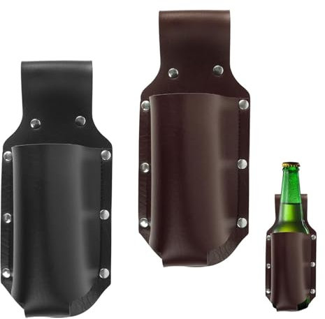 Beer Holder, PU Leather Beer Belt Holder Portable Beer Holder Waist Beer Holster Beer Accessories for BBQ Grilling Camping Travel Camping Party Outdoor