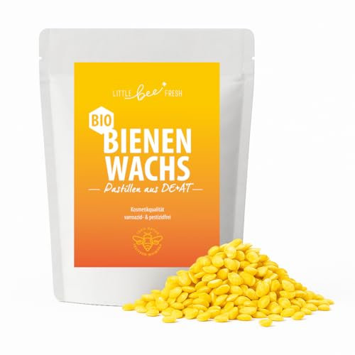 little bee fresh Bio Bienenwachs Pastillen – Wachs aus Deutschland & Österreich vom Bio-Imker | 100% naturrein & pestizidfrei | Ideal für DIY Kosmetik, Kerzen, Bienenwachstücher & mehr (80 Gramm)