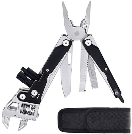 Multiherramienta, Herramientas Multiusos Plegable 11 en 1 con Bolsa de Nailon, Llave Multifunción de Acero 30Cr13, Navaja Multiusos para Acampar, Reparaciones y Aventuras al Aire Libre