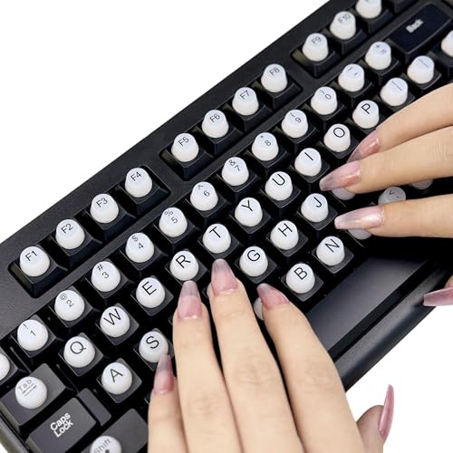 Muorruo 64 Stück erhabene Tastaturaufkleber für Lange Nägel mit Buchstaben, weiche Silikon-Tastaturblasen, Nail-Art-Tastenkappen für Desktops, Selbstklebende Tastenkappenerhöhung (Weiß)