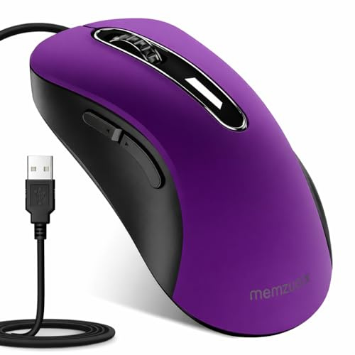 memzuoix Wired USB Mouse – 1400 DPI Optical,5-Button Ergonomic Wired Computer Mouse with 5FT Cable – For Laptop, PC, Mac – Purple