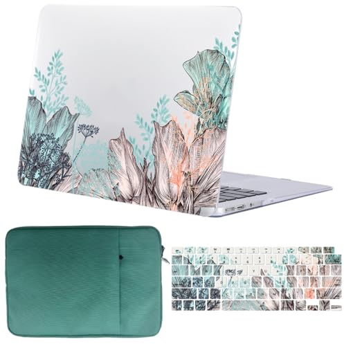 FFBOFFC Étui Compatible avec MacBook Air 13 inch Étui 2020 2019 2018 A2337 M1 A2179 A1932 Touch ID, Plastique Coques rigides pour Ordinateur Portable & Sac & Housse de Clavier, 1439 Fleurs