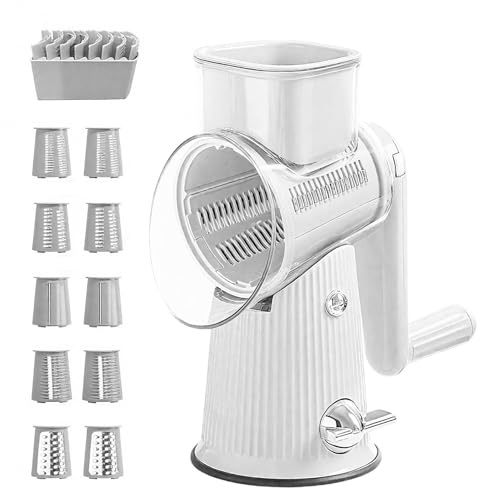 5 in 1 Food Chopper 5 in 1 Food Chopper, Rotary Cheese Grater, Multi-Functional Vegetable Slicer for Kitchen, 5-in-1 Hand-Crank Hood Chopper Slices, Portable Hand Crank Grater(White)