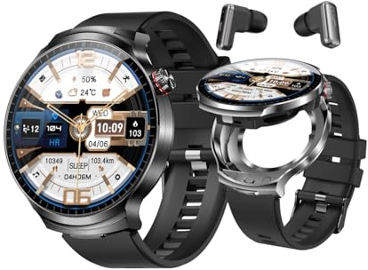 Smart Watch per uomo e uomo, auricolari wireless, touch screen da 1,84 pollici, fitness tracker, chiamate Bluetooth, voce AI, monitoraggio della salute, orologio sportivo per iOS e Android (Nero)