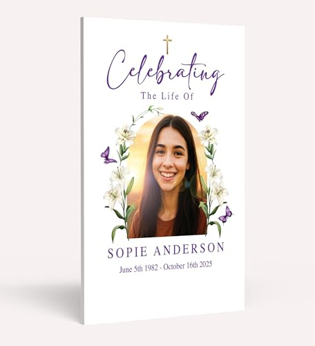 Personalised Funeral Condolence Memorial Sign Board In Loving Memory Celebration of Life Funeral Decorations Remberance Keepsake for Wake (Butterfly Design)