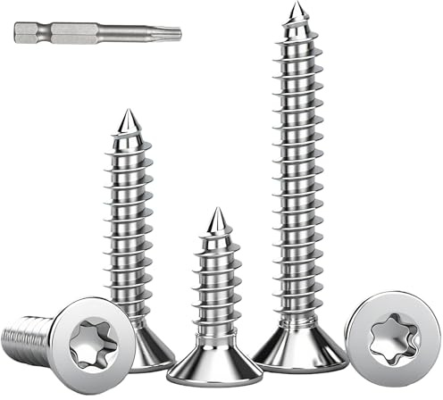 BACSHBY 50 pièces M5x20mm Vis à Bois en Inox Tête Fraisée Torx, Vis Autoforeuse Acier Inoxydable A2 V2A Filetage Total pour Panneaux Agglomérés Terrasses, avec Embout de Tournevis