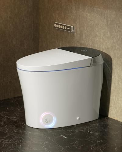 CANEST Inodoro inteligente con bidé integrado, tapa de cierre de apertura automática, altura ADA, control inteligente de temperatura, doble descarga con tanque, asiento calefaccionado, secadora