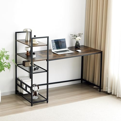Garvishk Garvis Schreibtisch 140x60 cm (110 cm Hoch) – 3-Tier Aufsatzregal – PC Tisch Rustic/Schwarz