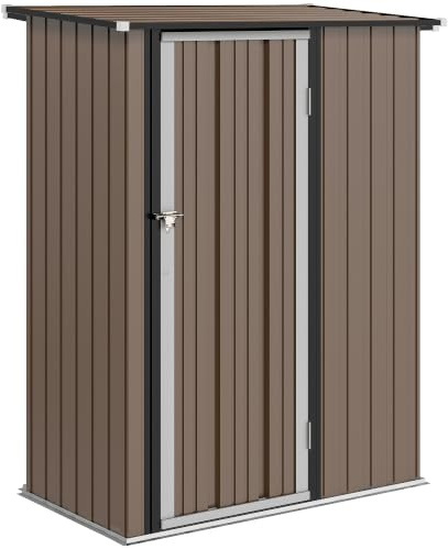 Outsunny Metall Gerätehaus 1,07 m² mit Pultdach 142 x 86 x 189cm Braun | Geräteschuppen mit Abschließbarer Tür, Wetterfest, Gartenhaus, Outdoor Garten Schuppen, für Hinterhof Außenbereich