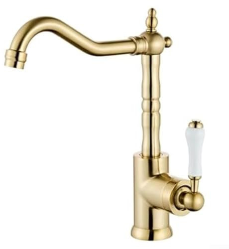 Robinet de cuisine col de cygne en laiton doré poli avec bec pivotant à 360 degrés pour évier de ferme et salle de bain (doré)