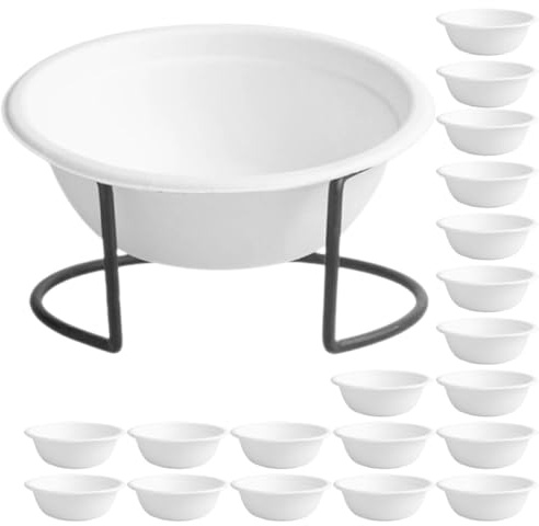 Kichvoe Lot de 20 Set de Gamelles Jetables en Papier pour Chiens et Chats, Bol Multifonction pour Aliments et Eau, avec Support Noir Ouvert Anti-Renversement, Usage Quotidien et Voyage