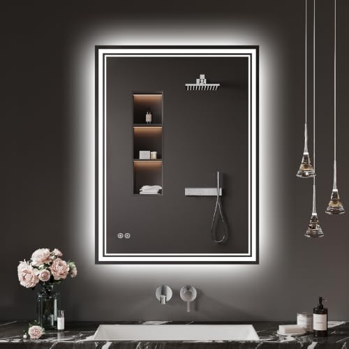 Zurehome Badspiegel-mit-Beleuchtung 40x60cm - LED Badezimmerspiegel Badezimmer Spiegel mit Beleuchtung, Beschlagfrei, Touch-Schalter, 3 Lichtfarben - Bad Spiegel mit Licht Horizontal/Vertikal