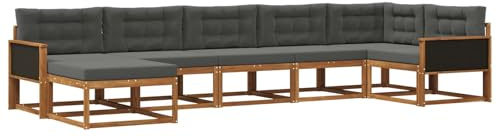 vidaXL Outdoor-Sofagarnitur mit Kissen 7 pcs Natur und Anthrazit, Moderner Garten-Sofa, Flexible Sitzgelegenheit, wetterfestes Set für Entspannung im Hinterhof