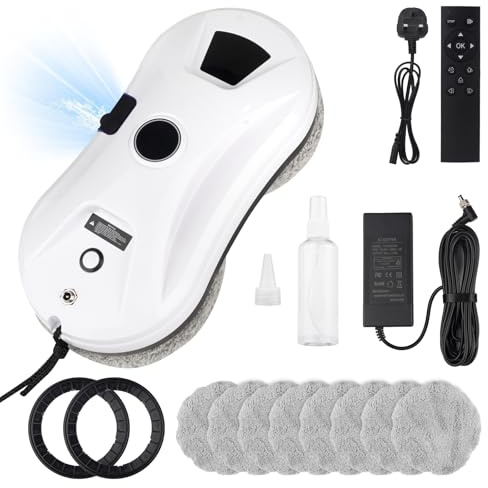 Robot Window Cleaner with Automatic Spraying System, 5600Pa Suction Power Window Cleaning Robot, Remote Control, 4M Safety Rope, Electric Glass Cleaner for Windows, Doors and Tiles