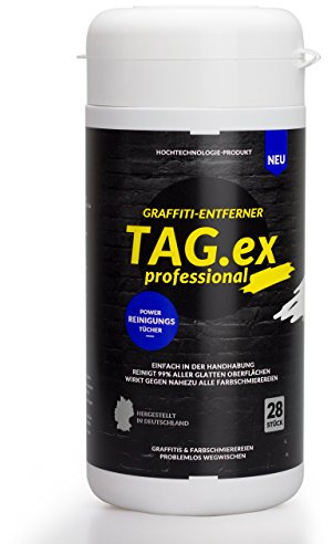 Graffiti Entferner TAG.ex Professional I Zuverlässiger Graffiti Reiniger I Reinigungstücher zum Graffiti entfernen I Graffitientferner, Aufkleberentferner, Klebstoffreiniger I Biologisch abbaubar