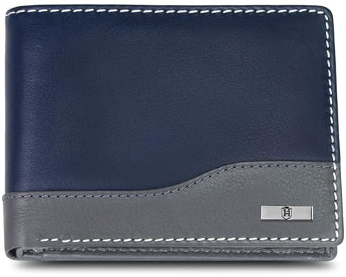 HORNBULL Buttler Portefeuille en cuir véritable avec blocage RFID pour homme, Bleu marine, Décontracté