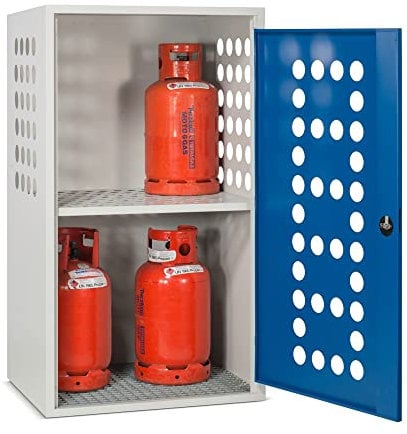 Steinbock Propangasflaschen-Schrank | 1-türig | HxBxT 150 x 85 x 70 cm | für 4X 33 kg oder 10x 11 kg Gasflaschen | verzinkt | gelocht | abschließbar | Druckgasflaschen-Schrank aus Stahl
