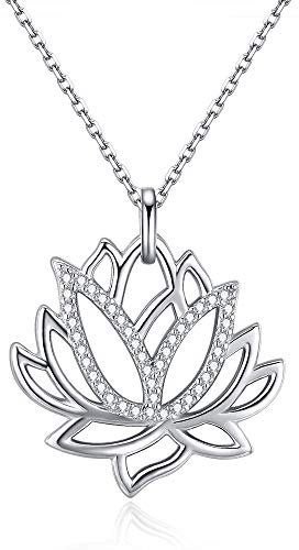 Friggem Lotus Blume Sterling Silber Halskette & Silberkette Anhänger mit überzogenen Zirkonia für Frauen & Männer, Geschenk zum Muttertag