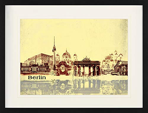 1art1 Berlin Poster Städte-Collage, Vintage Style Gerahmtes Bild Mit Edlem Passepartout | Wand-Bilder | Im Bilderrahmen 80x60 cm
