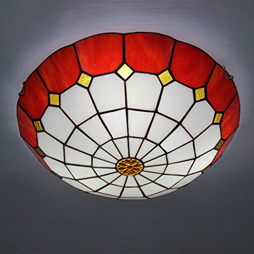 AIBOTY 16 Inch Tiffany Style Glass Ceiling Light Modern Lamp LED Chandelier Mediterranean Simplicity Pendant Lights for Living Room Bedroom,Red
