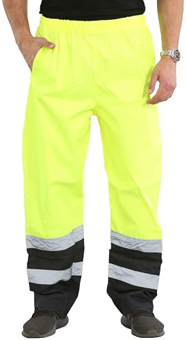 shelikes Mens Waterproof Rain Hi Vis Safety Over Trouser Work High Viz Visibility Pants (Large, Yellow 2 Tone)