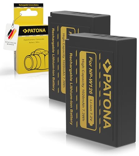 PATONA 2x NP-W126 Batteria 1020mAh compatibile con Fuji Fujifilm XM5 X100F X100V X100VI XA1 XA2 XA3 XA5 XS10 XT3 XT20 XT30 II XT5 XT50 X-M5 X M5 X-S10 X-T3 X-T50 NPW126s NP W126s NPW126 W126